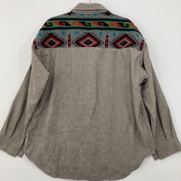 New J. NNA Large Gray Corduroy Tribal Southwestern Print Oversized Shirt Jacket - Picture 8 of 9